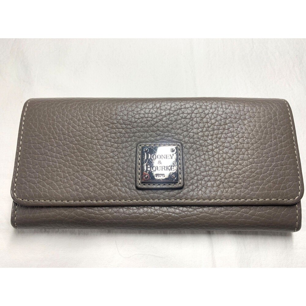 Dooney Bourke Pebble Grain Leather Flap Continental Wallet Elephant Gray Silver